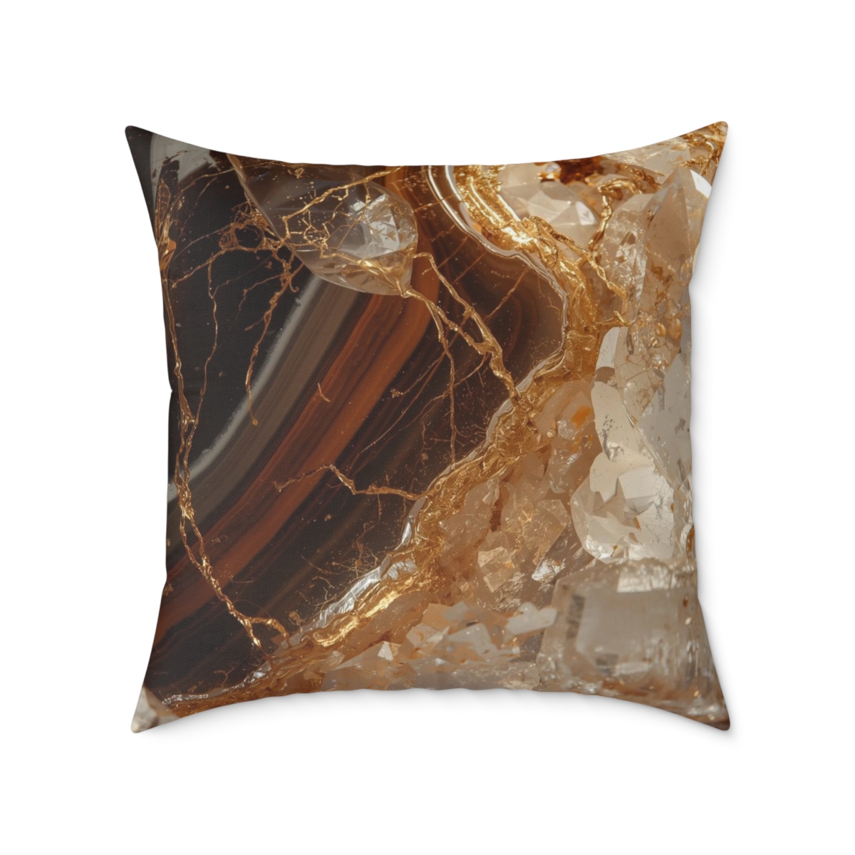 Unique Gorgeous Brown Marble Crystal Quartz Square Poly Canvas Pillow