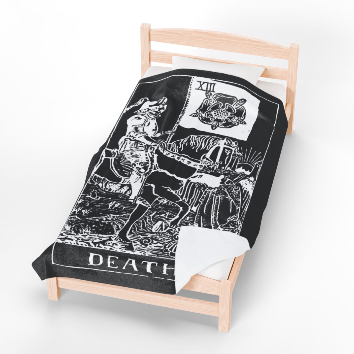 13 - Death White on Black Tarot Card Velveteen Plush Blanket 