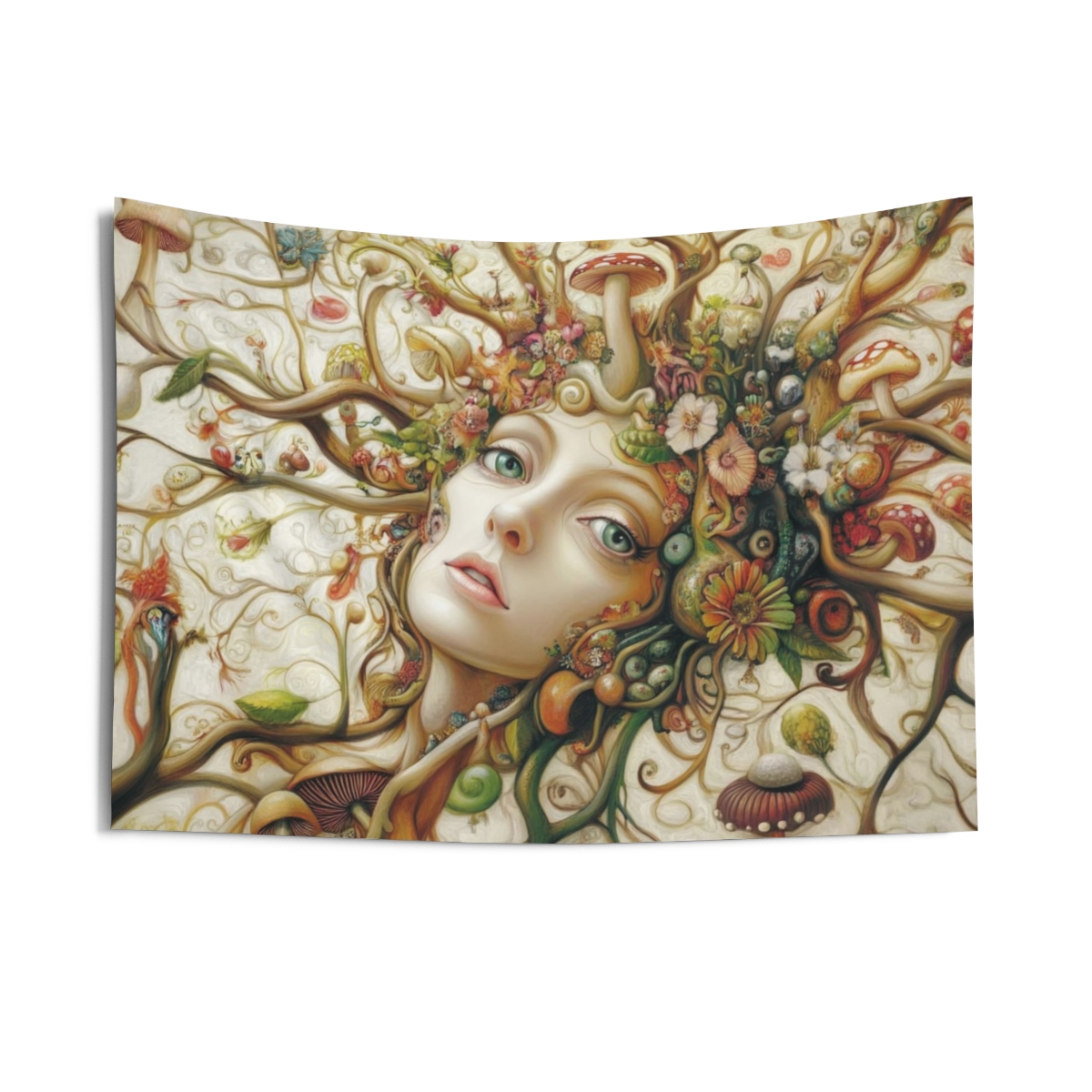 Floral Mushroom Trippy Woman Tapestry