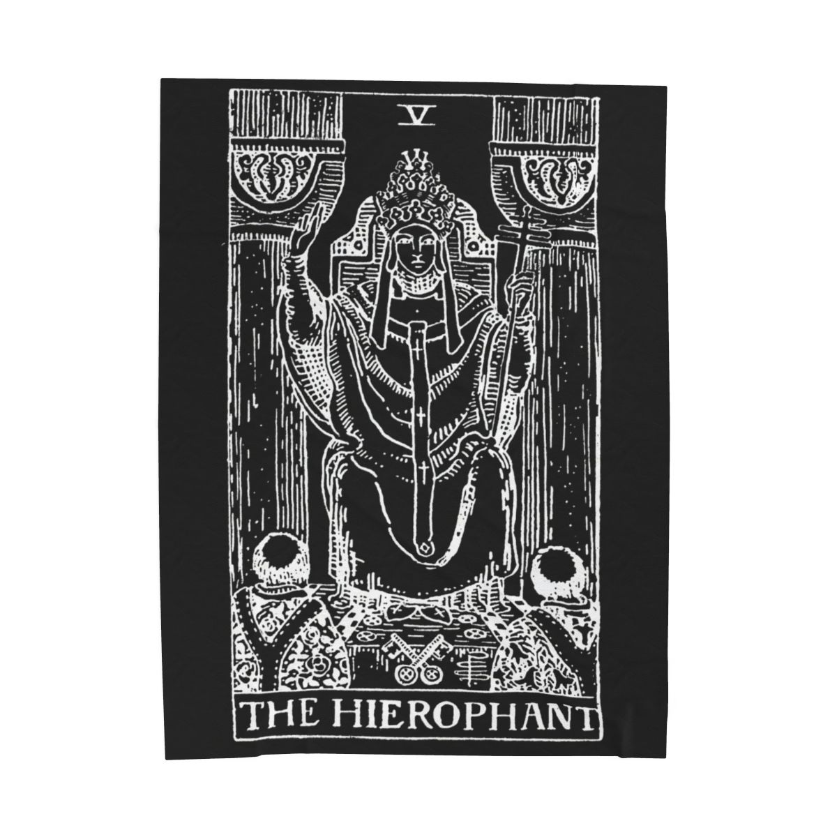 5 - The Hierophant White on Black Tarot Card Velveteen Plush Blanket