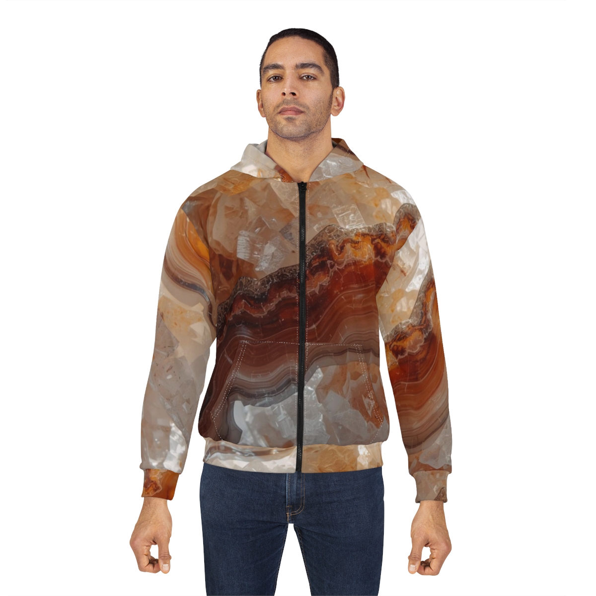 Gorgeous Crystal Orange Brown Agate Zip Hoodie