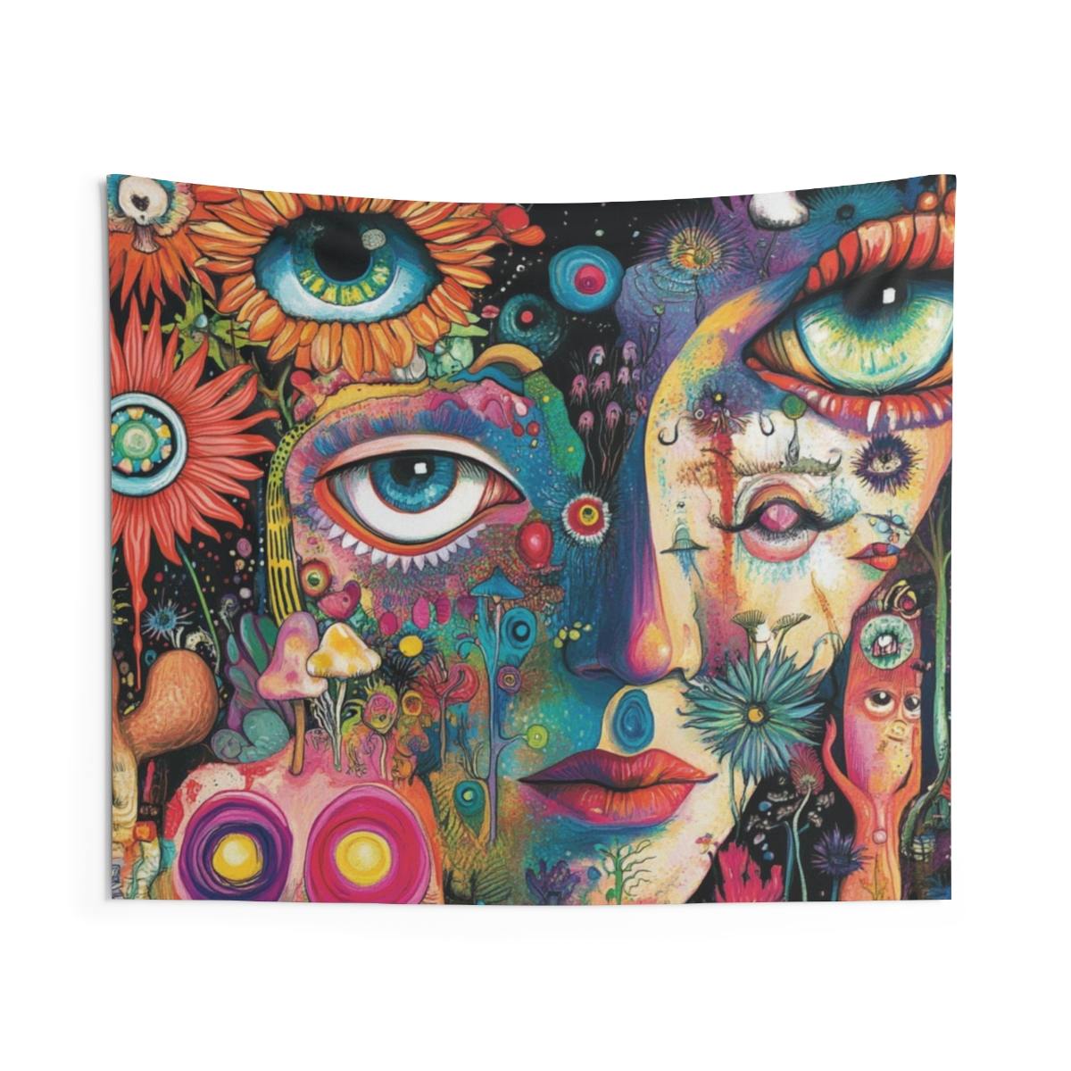 Trippy Colorful Human Eyes Dreamlike Tapestry