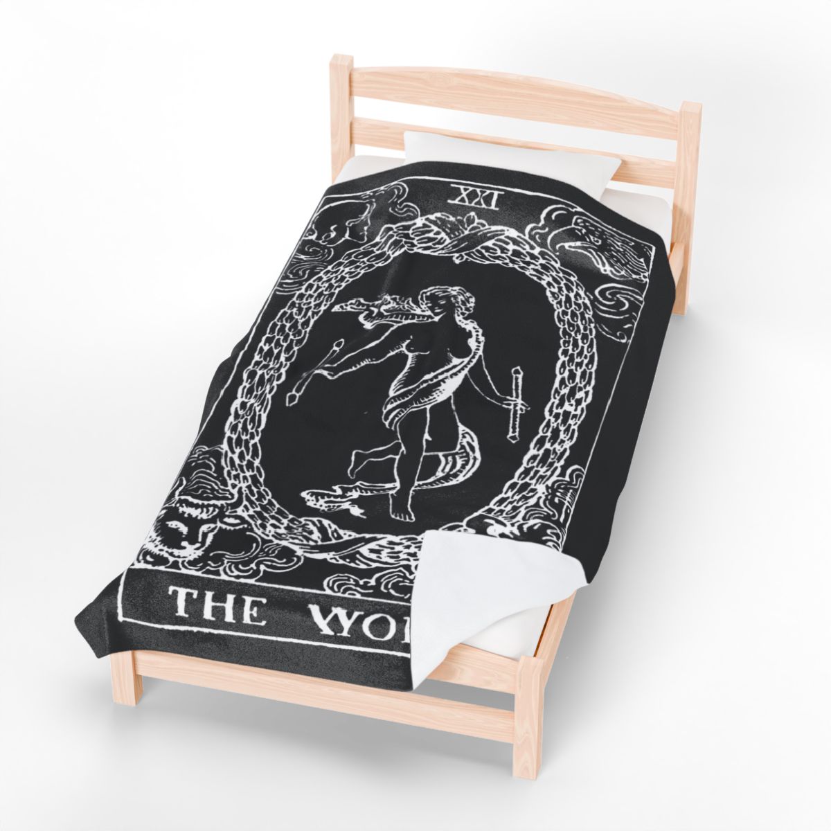 21 - The World White on Black Tarot Card Velveteen Plush Blanket 