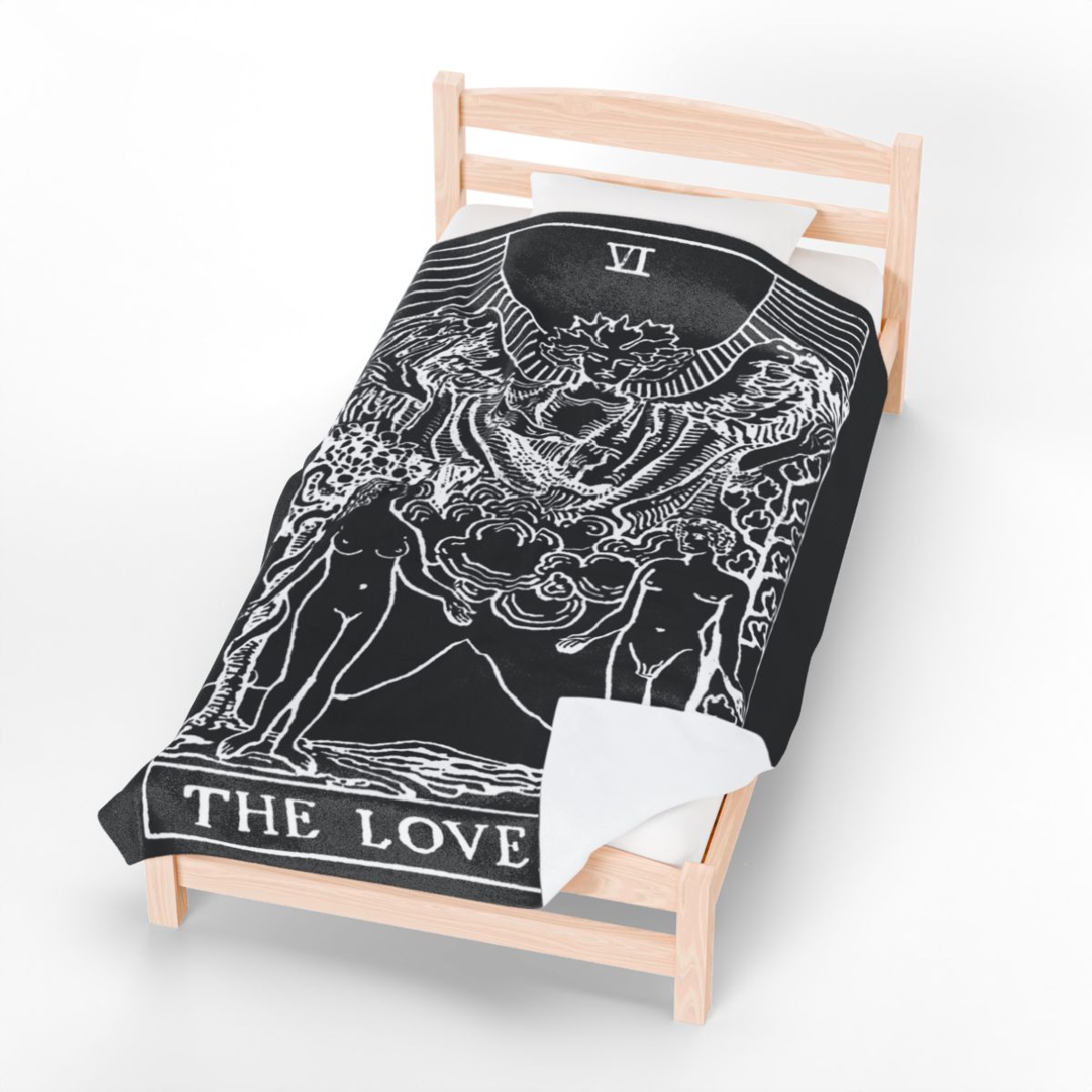 6 - The Lovers White on Black Tarot Card Velveteen Plush Blanket 