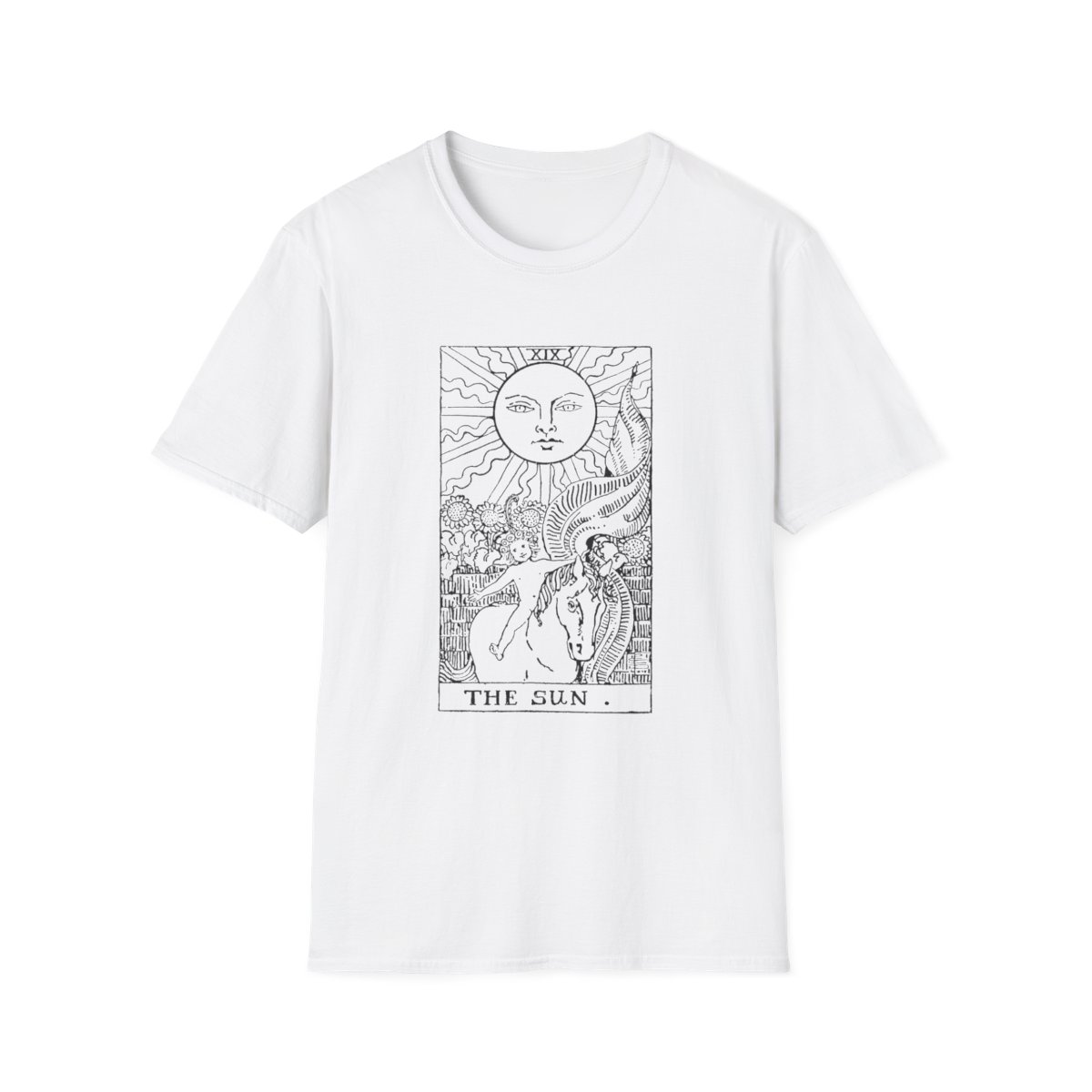 19 - The Sun Black Vintage Tarot Card Softstyle T-Shirt