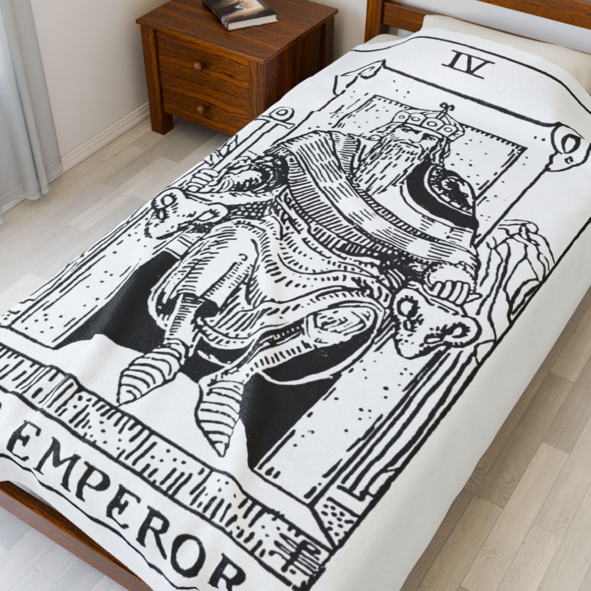 4 - The Emperor Black on White Tarot Card Velveteen Plush Blanket 