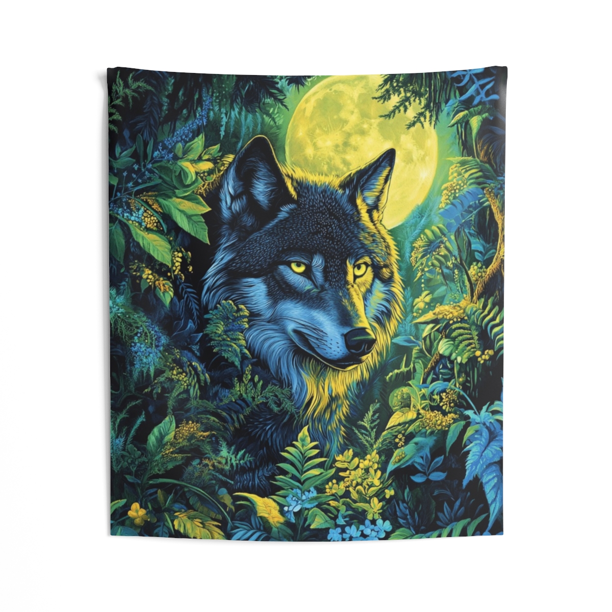 Green Blue Stunning Wolf Moon Tapestry