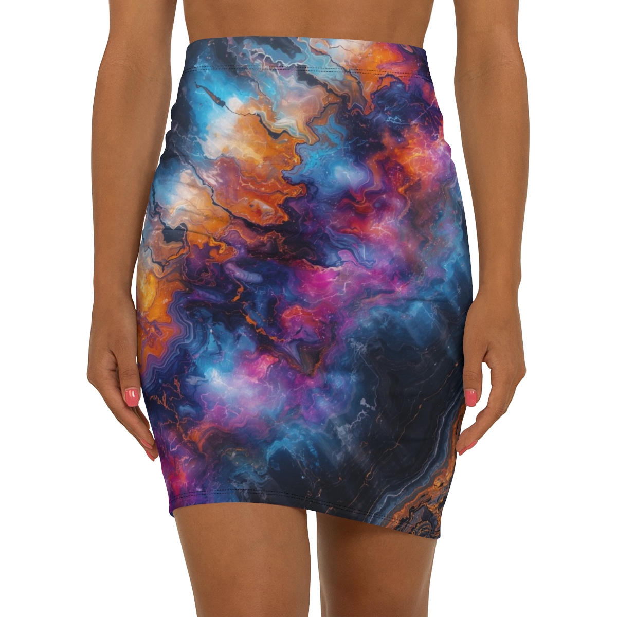 Stunning Cosmic Mid-Waist Pencil Skirt