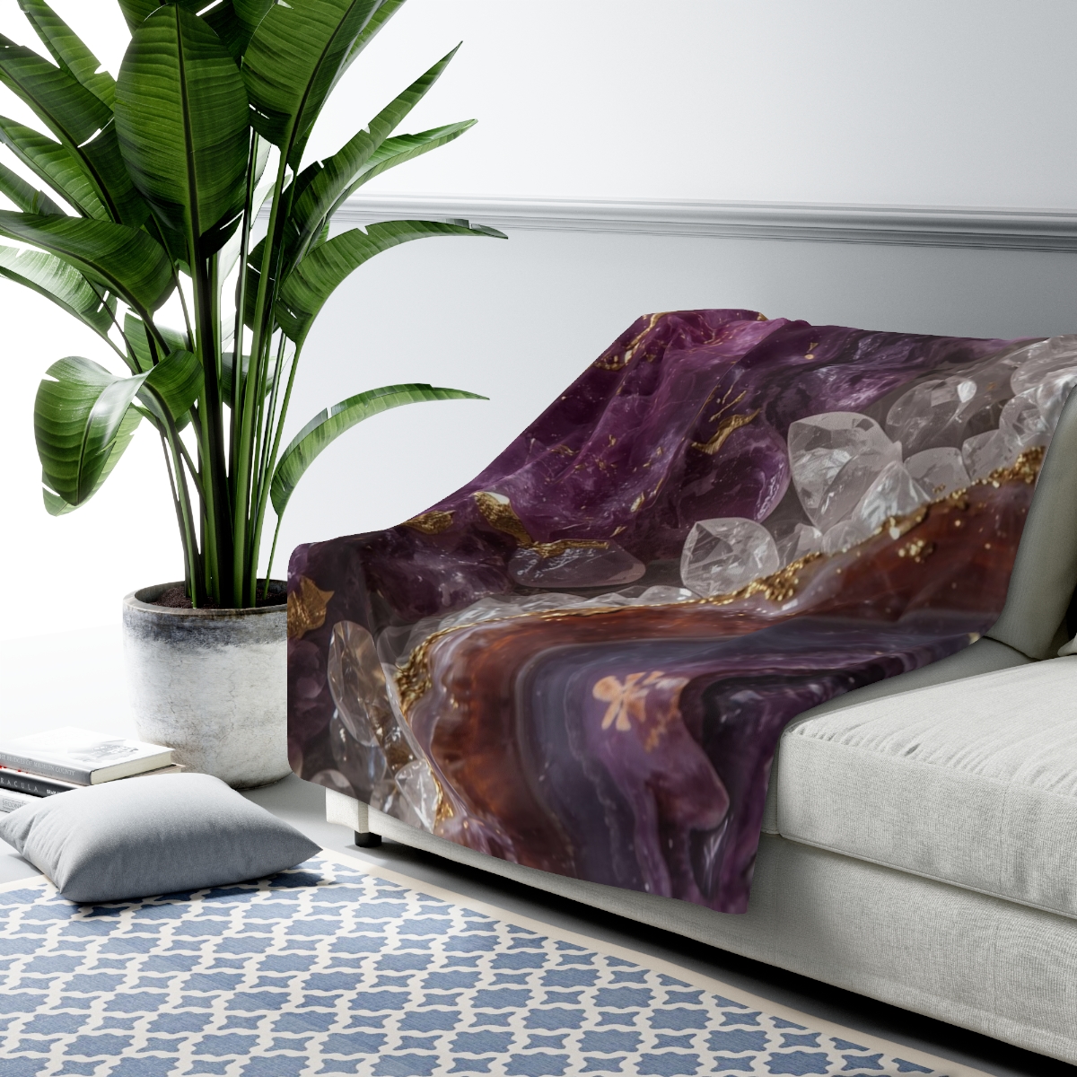 Luxury Purple Crystal Agate Sherpa Fleece Blanket