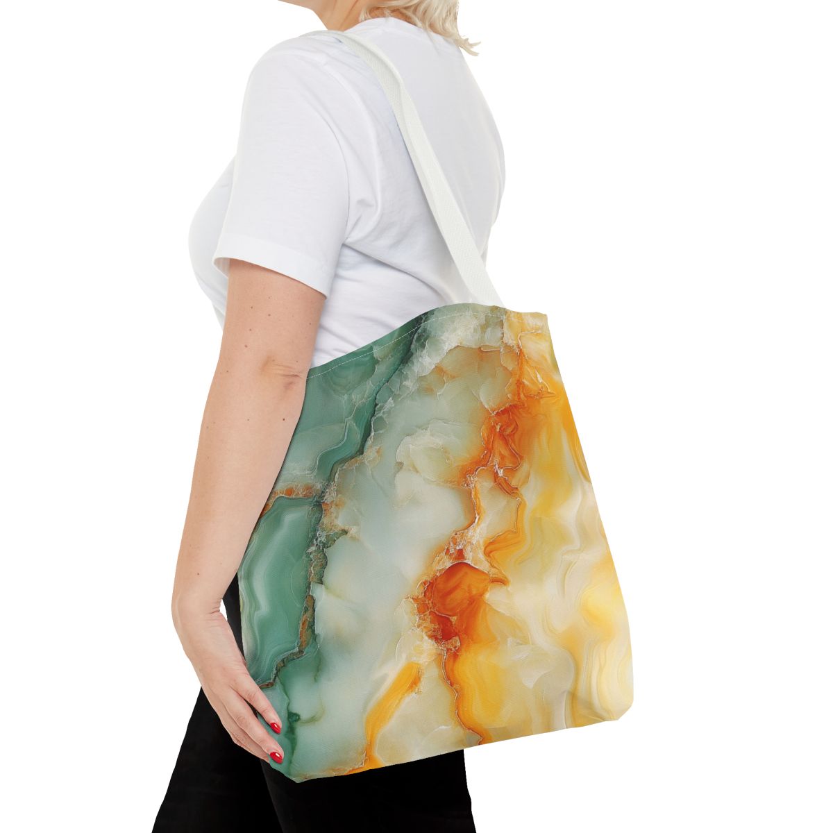 Stunning Green Orange Marbled Art Tote Bag