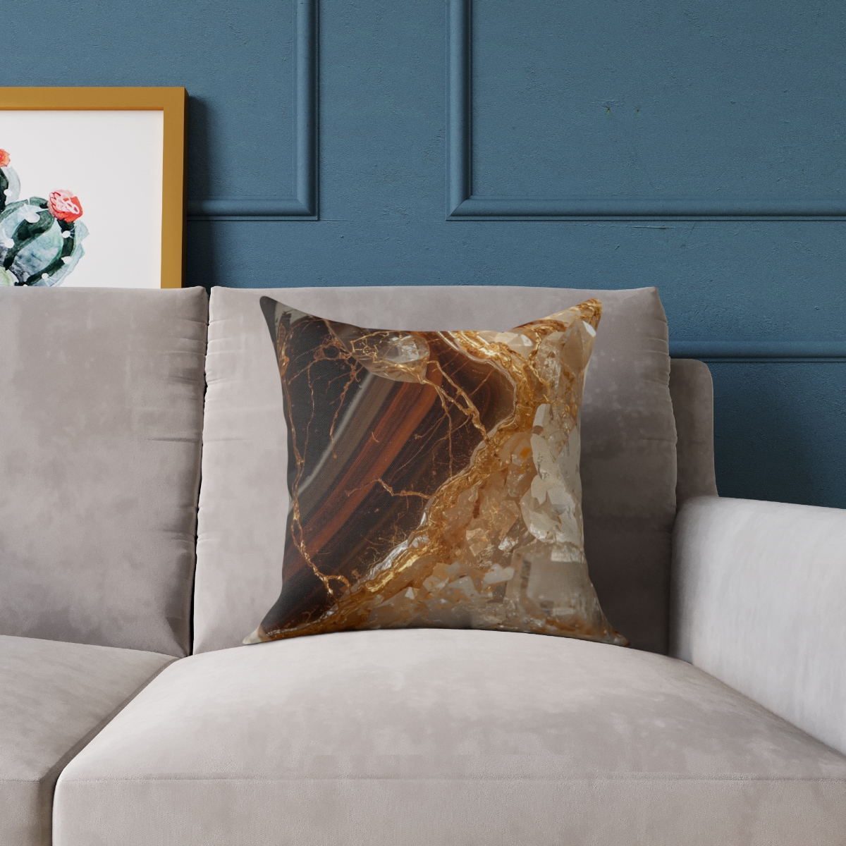 Unique Gorgeous Brown Marble Crystal Quartz Square Poly Canvas Pillow