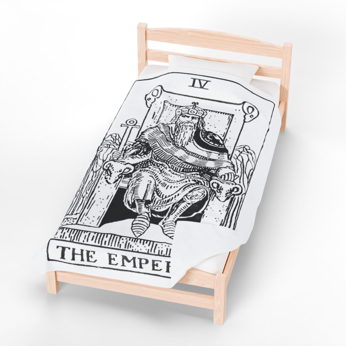 4 - The Emperor Black on White Tarot Card Velveteen Plush Blanket 