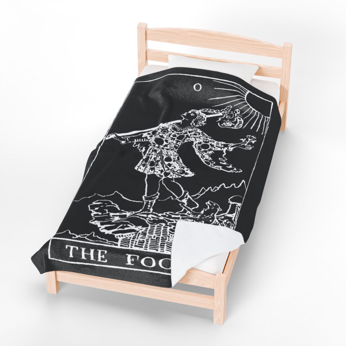 0 - The Fool White on Black Tarot Card Velveteen Plush Blanket 