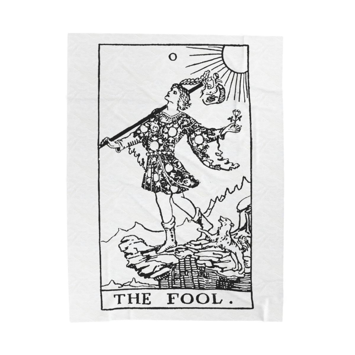 0 - The Fool Black on White Tarot Card Velveteen Plush Blanket 