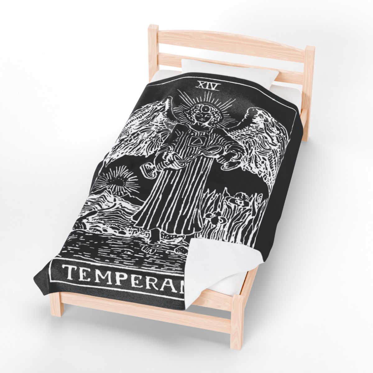 14 - Temperance White on Black Tarot Card Velveteen Plush Blanket 