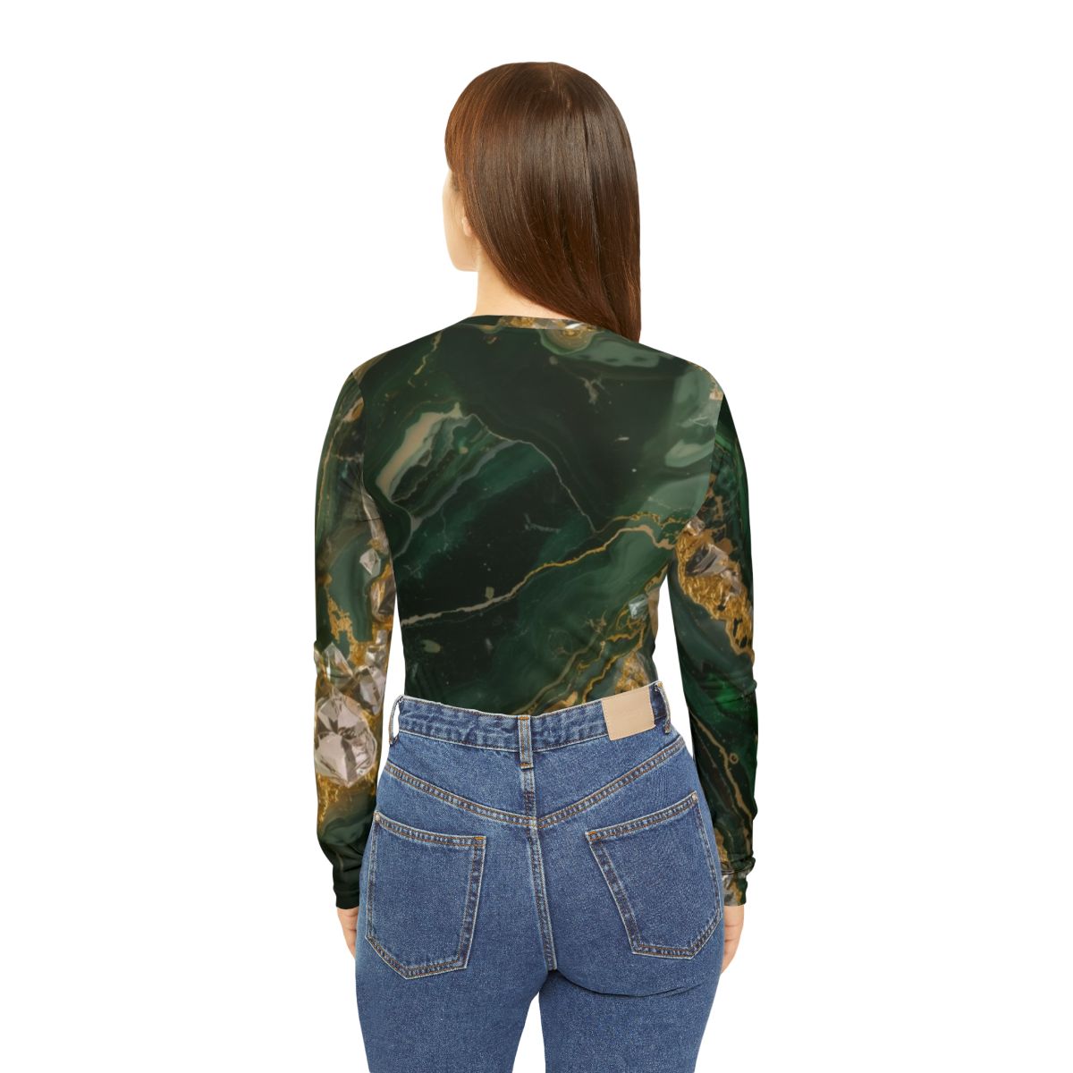 Beautiful Green marble Crystal long Sleeve Top