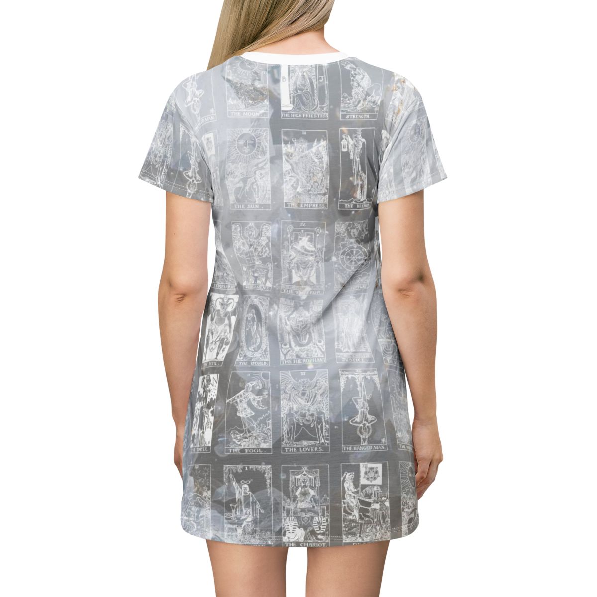 White Vintage Tarot Card Marble T-Shirt Dress