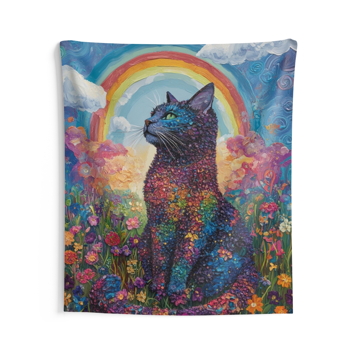 Colorful Floral Cat Tapestry