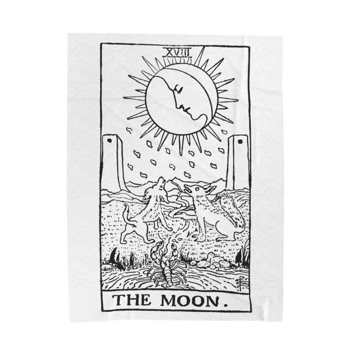 18 - The Moon Black on White Tarot Card Velveteen Plush Blanket