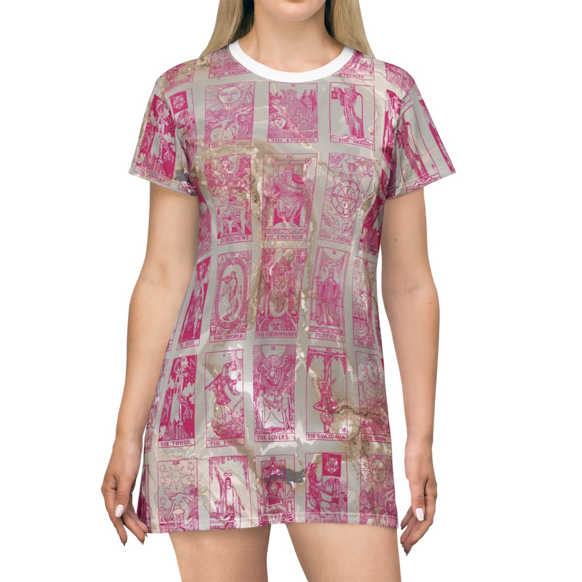 Pink Vintage Tarot Card Marble T-Shirt Dress