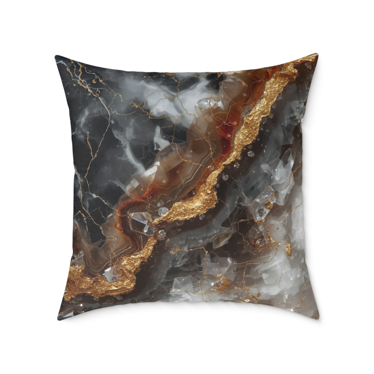 Unique Gorgeous Brown Grey Geode Crystal Quartz Square Poly Canvas Pillow