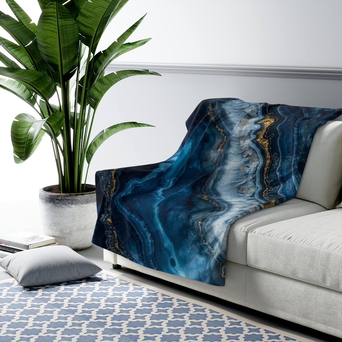 Luxury Blue Marble Crystal Sherpa Fleece Blanket