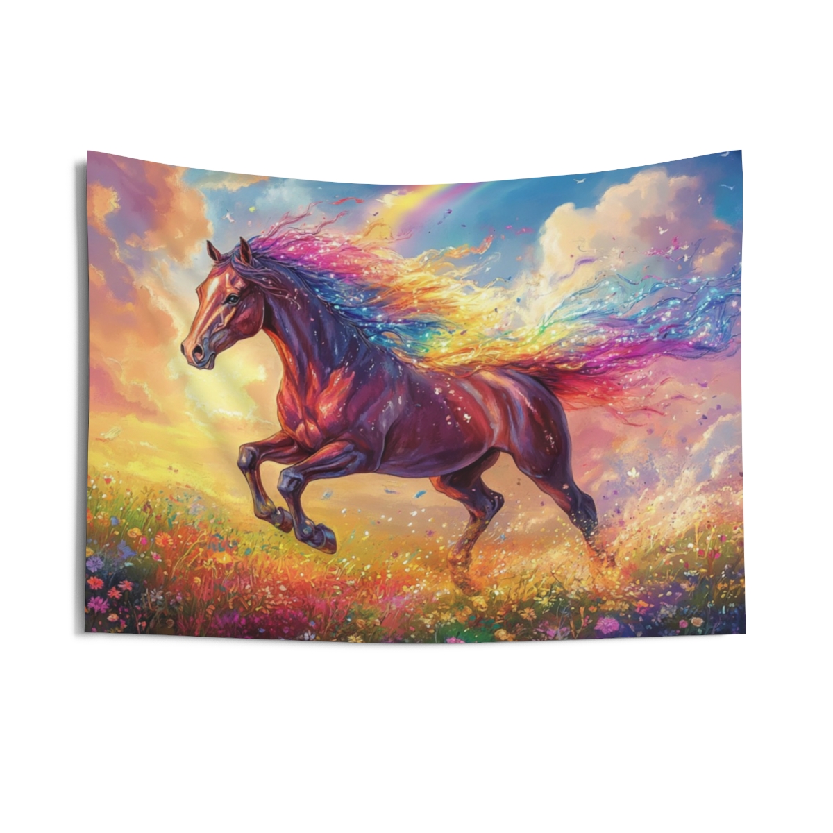 Colorful Floral Equestrian Horse Tapestry