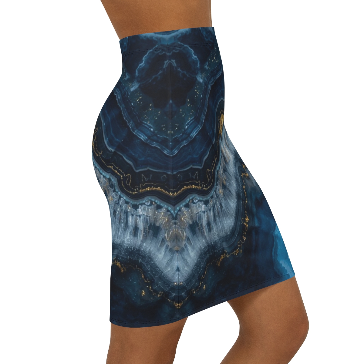 Beautiful Chic Blue Agate Mid-Waist Pencil Skirt