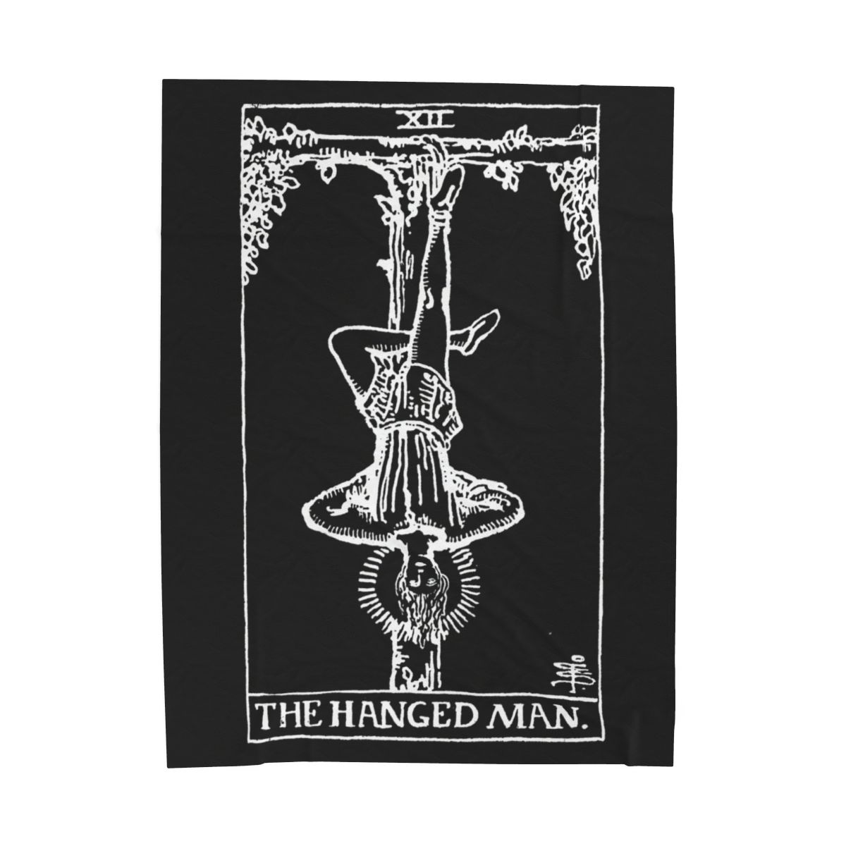 12 - The Hanged Man White on Black Tarot Card Velveteen Plush Blanket 