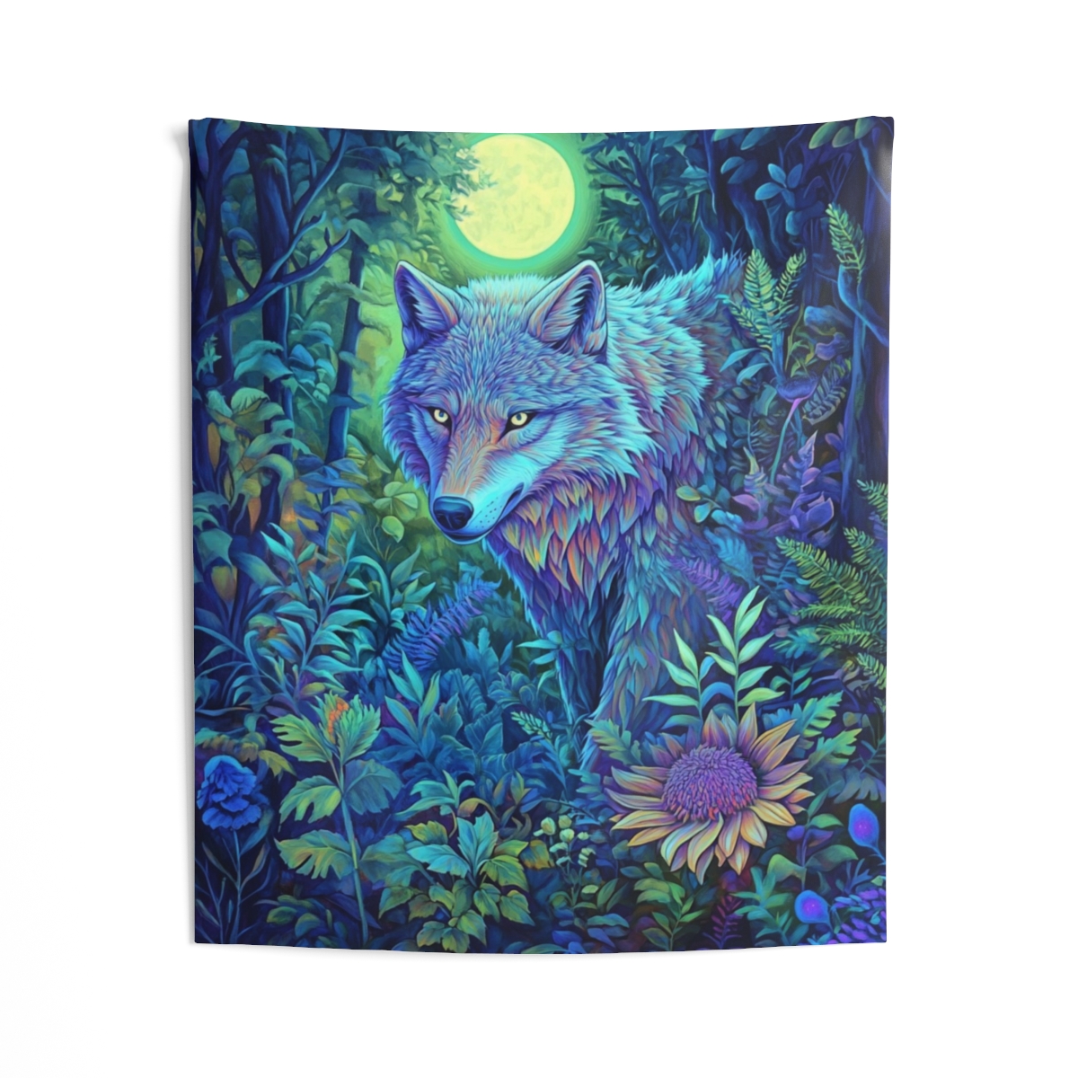 Stunning Colorful Wolf Moon Tapestry