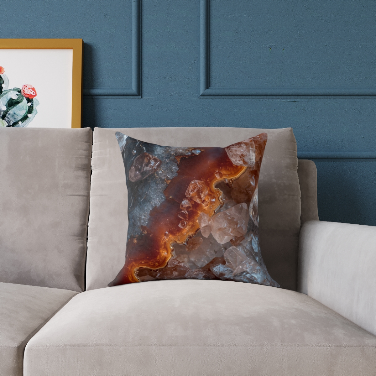 Unique Gorgeous Brown Orange Grey Geode Crystal Quartz Square Poly Canvas Pillow