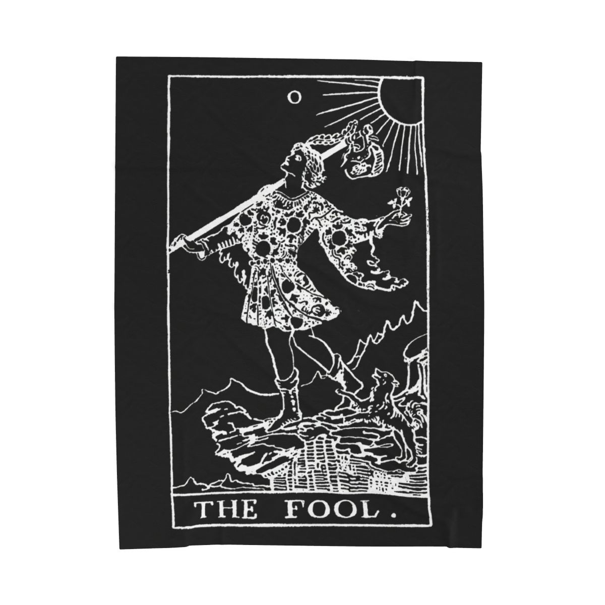0 - The Fool White on Black Tarot Card Velveteen Plush Blanket 
