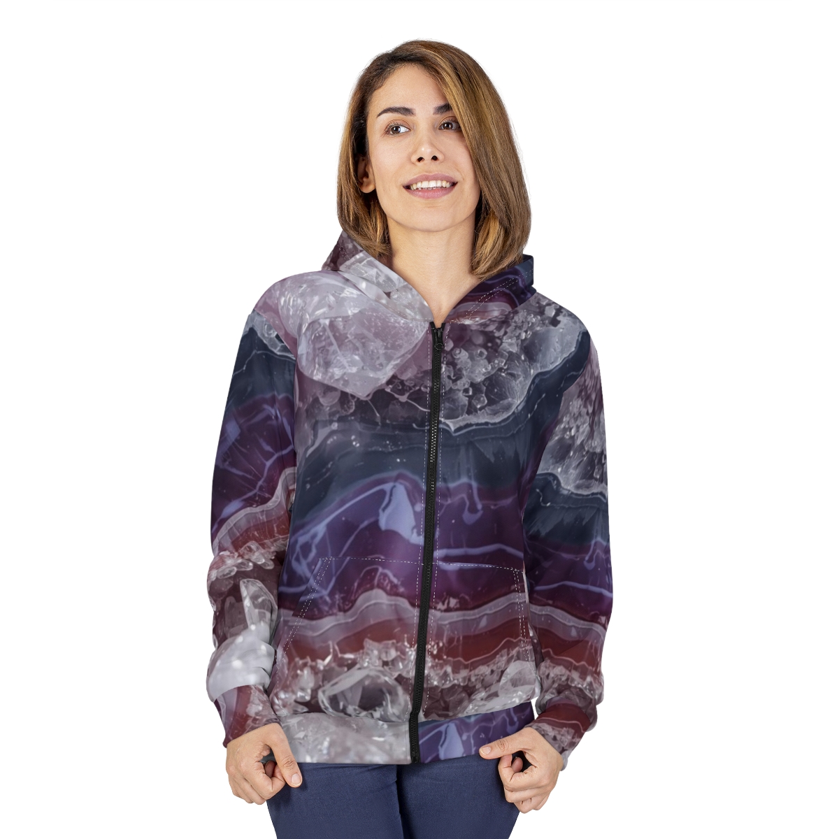 Gorgeous Purple Crystal Agate Zip Hoodie