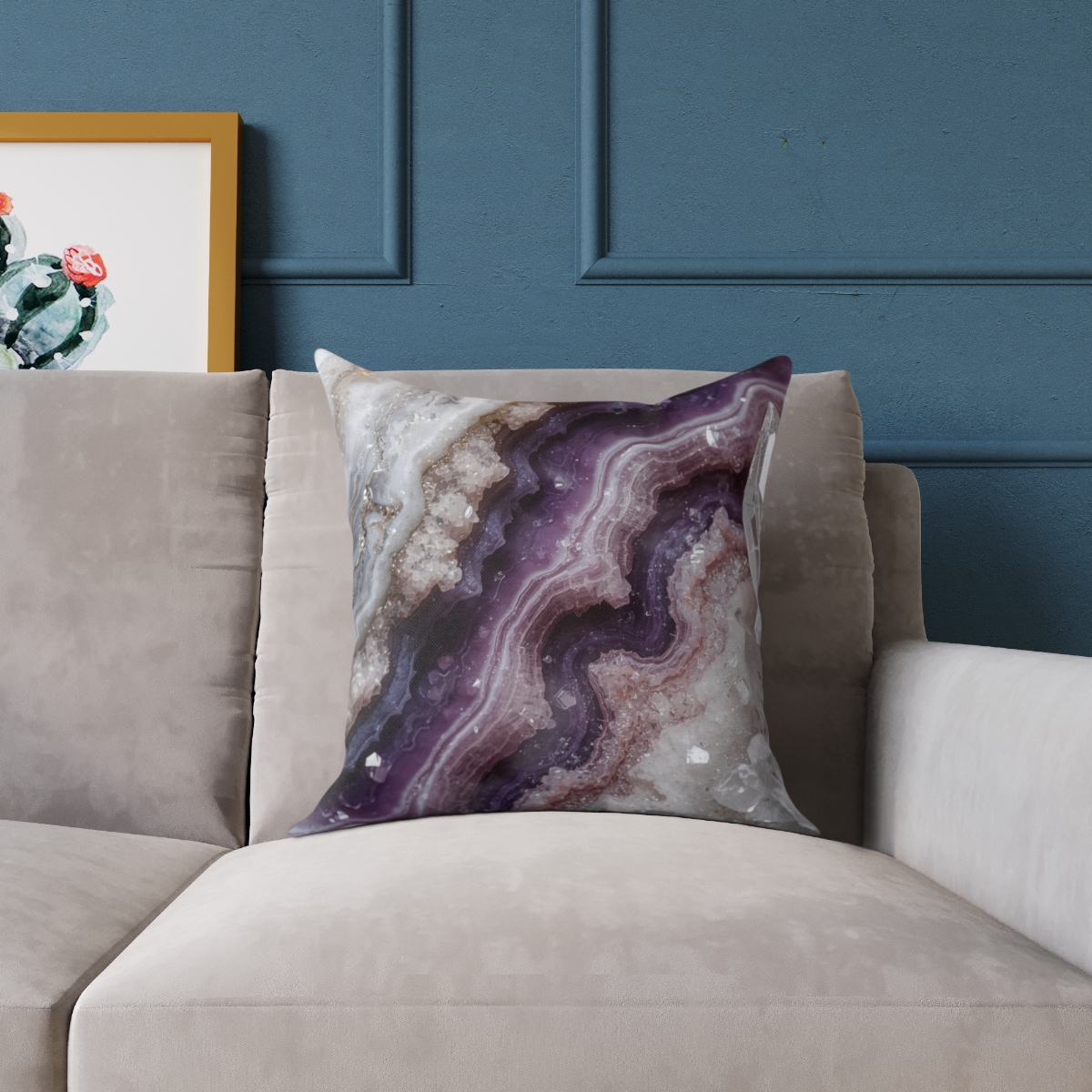Unique Gorgeous Purple Geode Crystal Square Poly Canvas Pillow