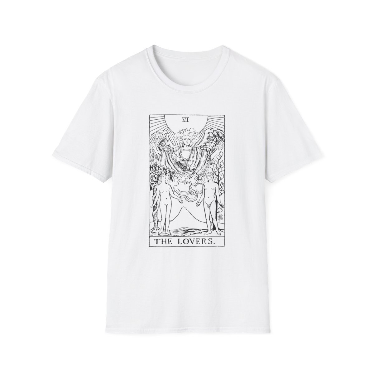 6 - The Lovers Black Vintage Tarot Card Softstyle T-Shirt