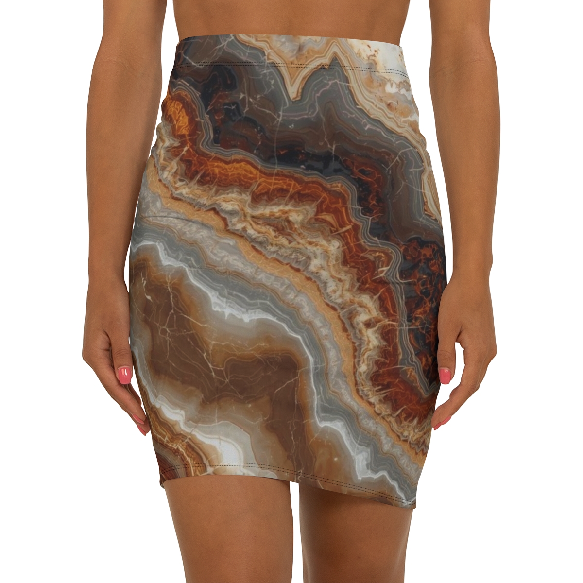 Beautiful Chic Brown Marble Mid-Waist Pencil Skirt