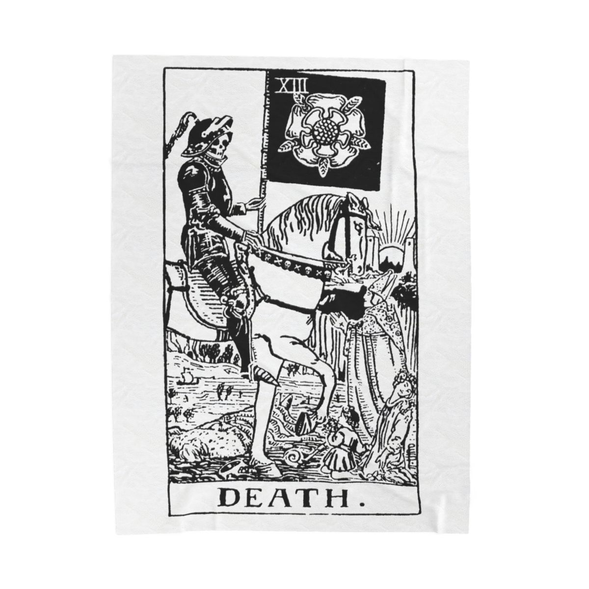 13 - Death Black on White Tarot Card Velveteen Plush Blanket 