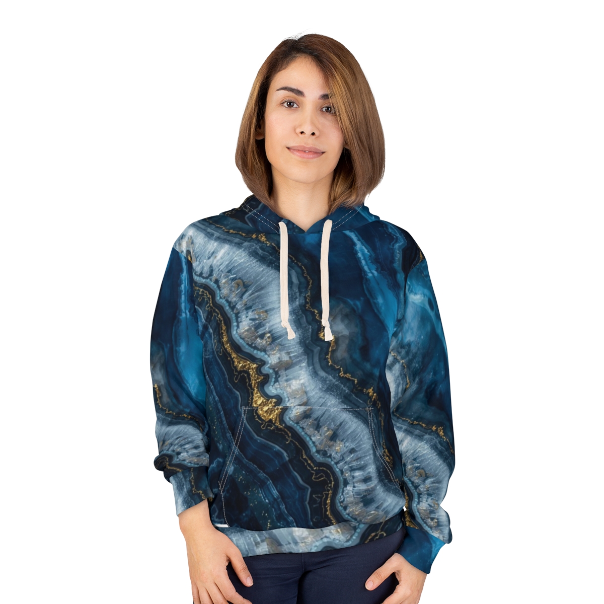 Gorgeous Deep Blue Marble Crystal Pullover Hoodie