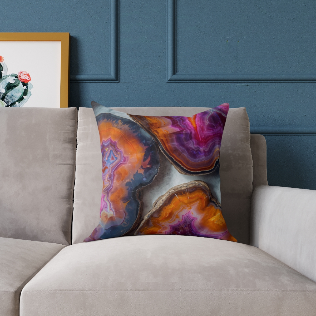 Unique Gorgeous Colorful Geode Crystal Square Poly Canvas Pillow