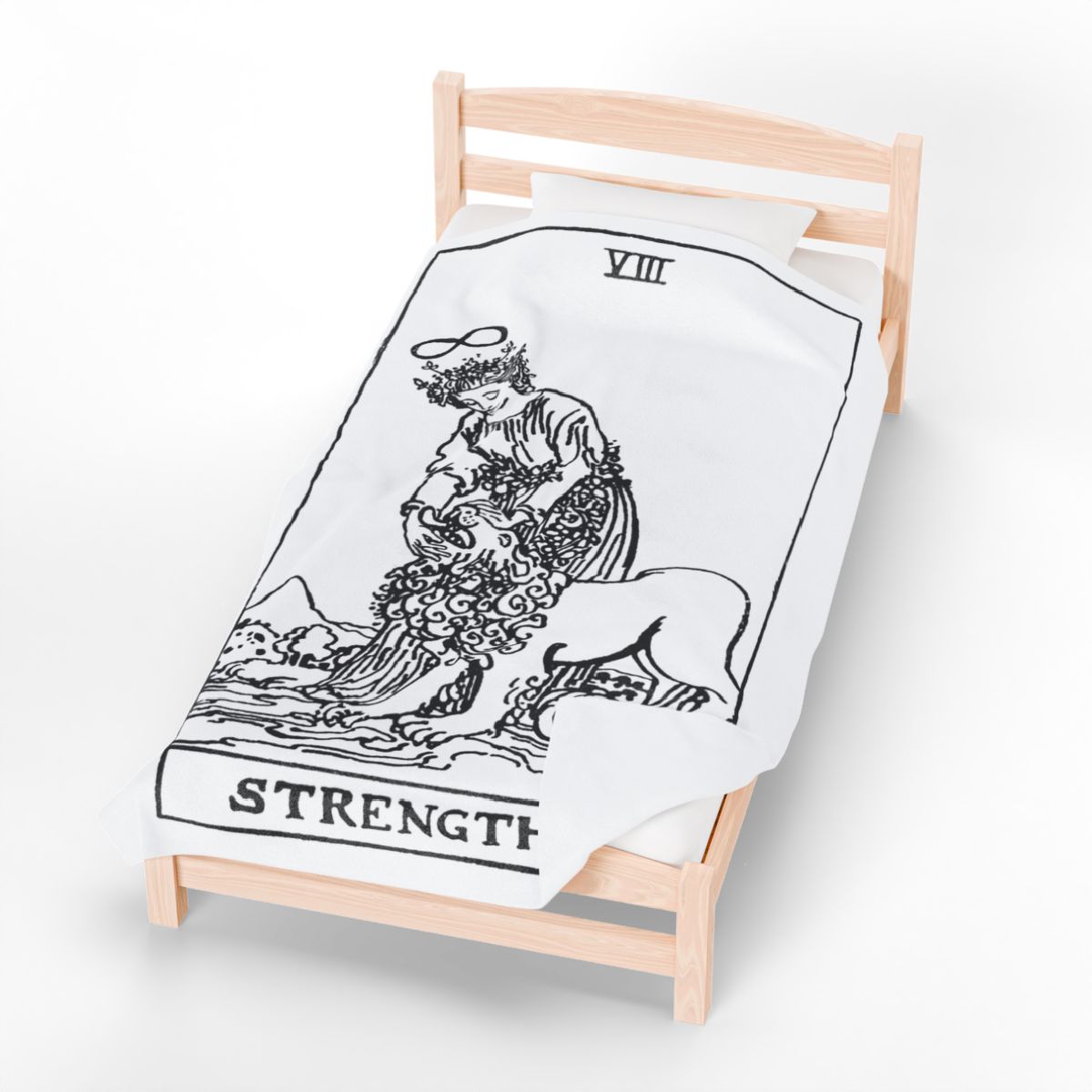 8 - Strength Black on White Tarot Card Velveteen Plush Blanket 