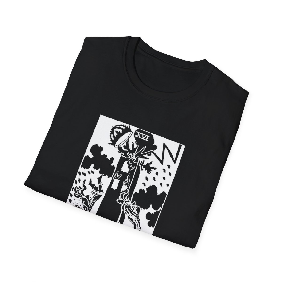 16 - The Tower White Vintage Tarot Card Softstyle T-Shirt