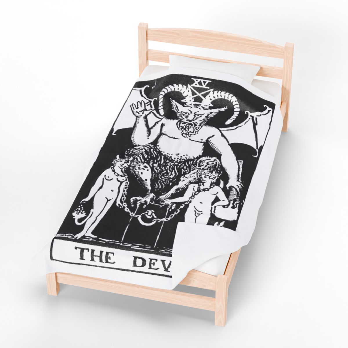 15 - The Devil Black on White Tarot Card Velveteen Plush Blanket 