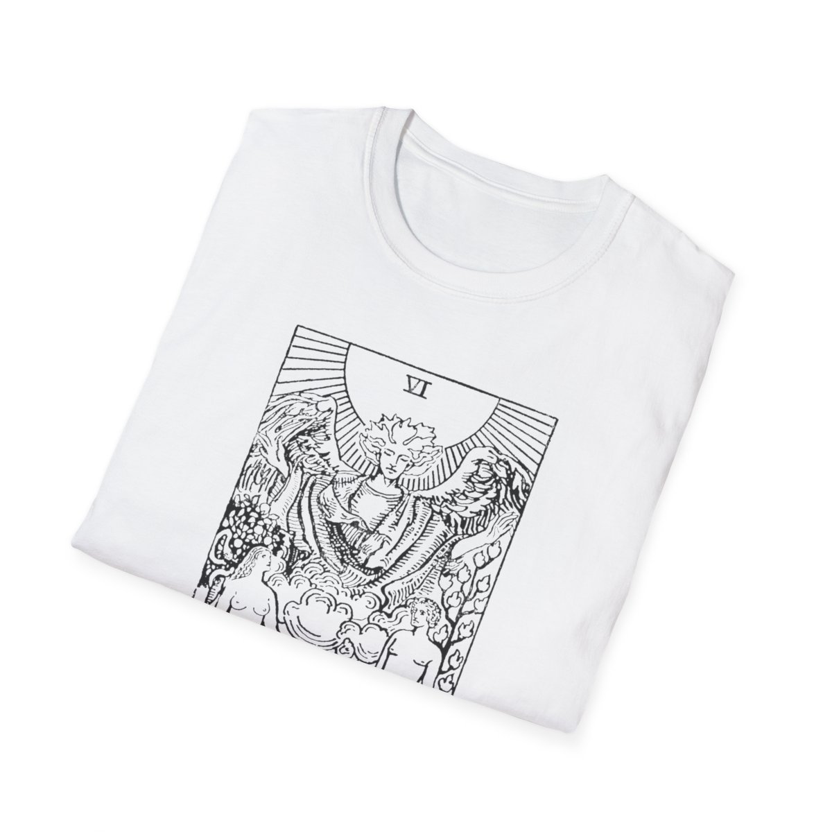 6 - The Lovers Black Vintage Tarot Card Softstyle T-Shirt
