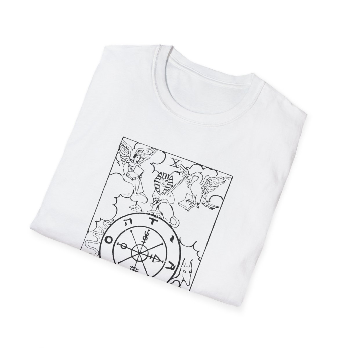 10 - The Wheel of Fortune Black Vintage Tarot Card Softstyle T-Shirt