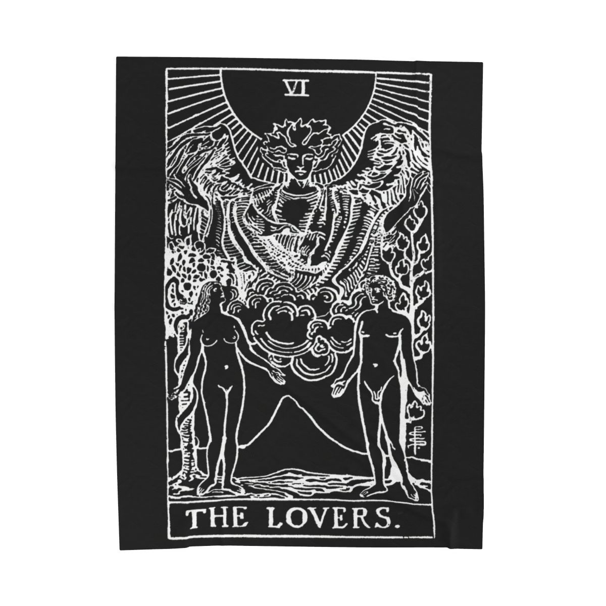 6 - The Lovers White on Black Tarot Card Velveteen Plush Blanket 
