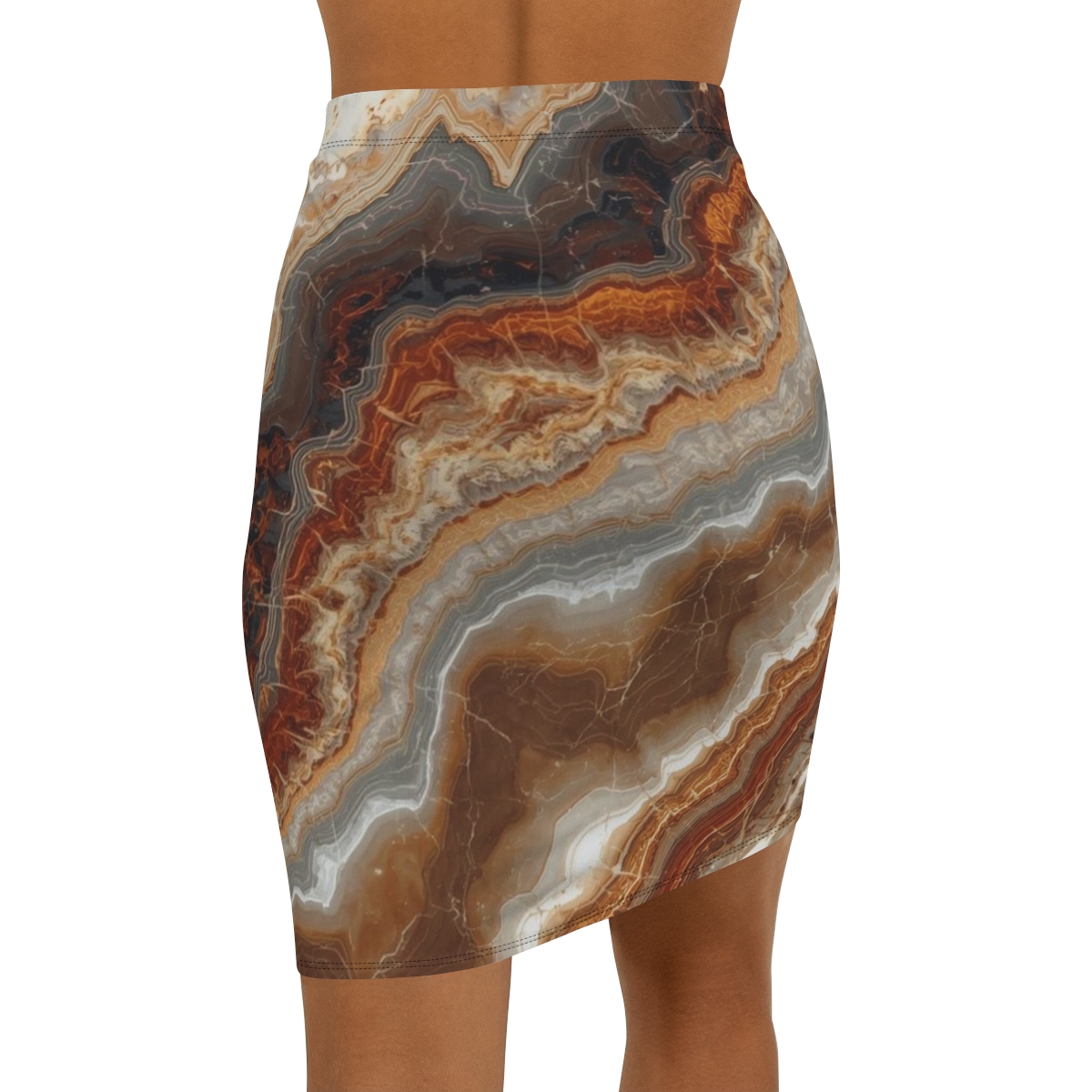 Beautiful Chic Brown Marble Mid-Waist Pencil Skirt