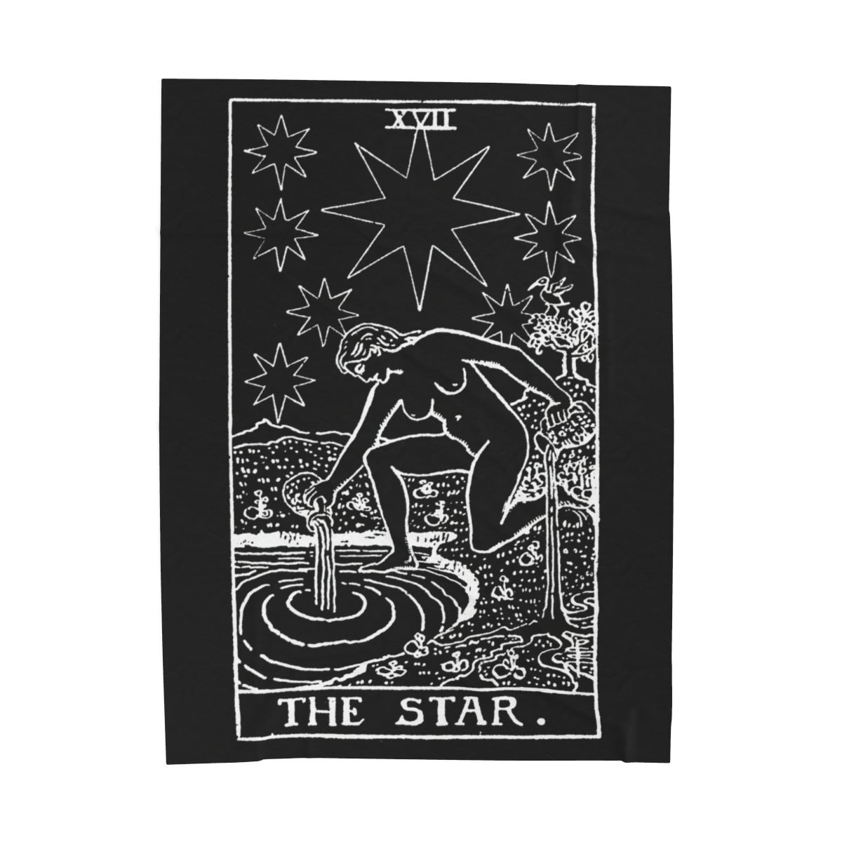 17 - The Star White on Black Tarot Card Velveteen Plush Blanket 