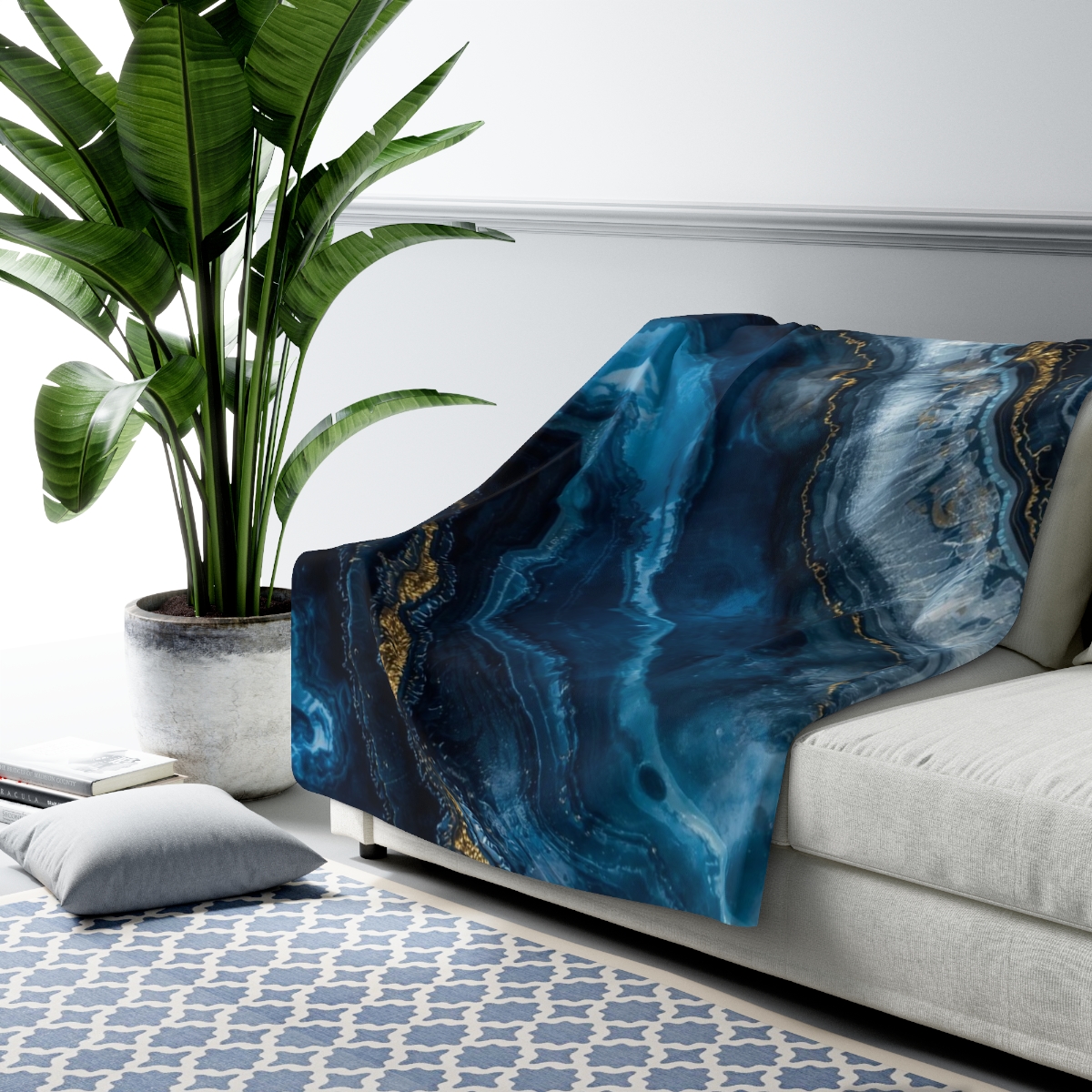Luxury Blue Marble Crystal Sherpa Fleece Blanket