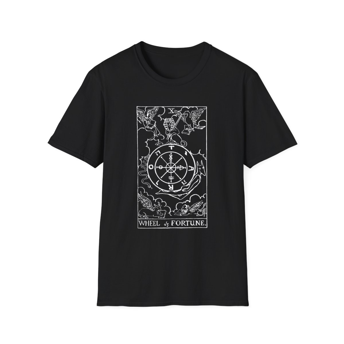 10 - The Wheel of Fortune White Vintage Tarot Card Softstyle T-Shirt