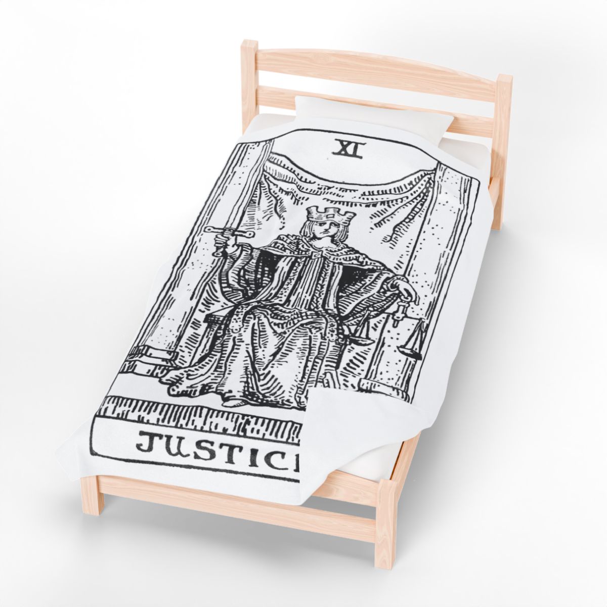 11 - Justice Black on White Tarot Card Velveteen Plush Blanket 